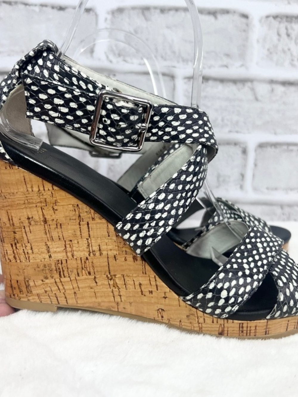 |•COLE HAAN•| Black & White Cork Platform Sandals Size 8